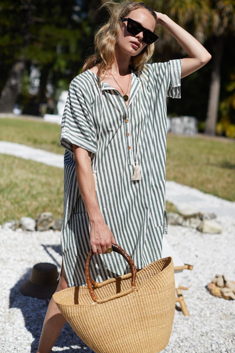Baja Caftan - Moss Stripe Organic