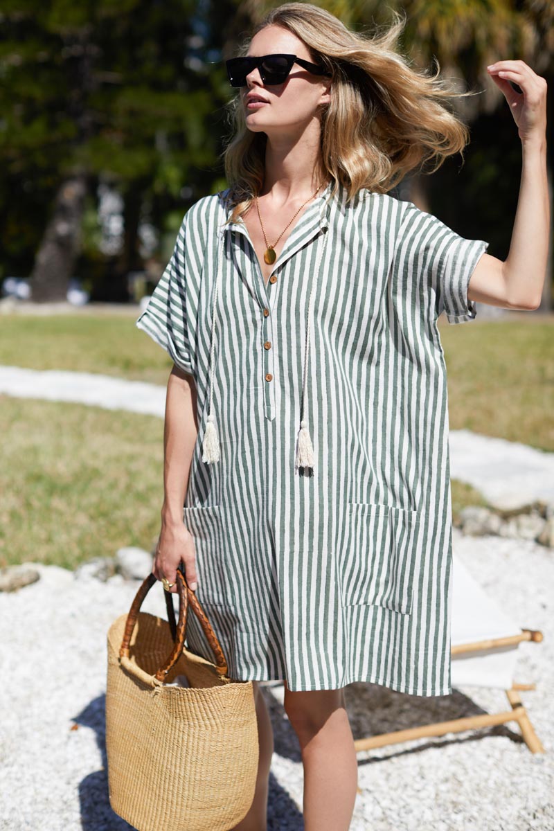Baja Caftan - Moss Stripe Organic