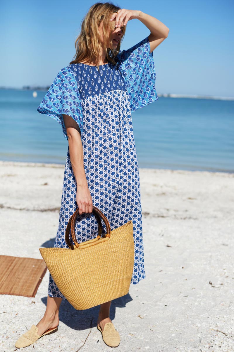Basalie Midi Dress - Patchwork Blues Organic