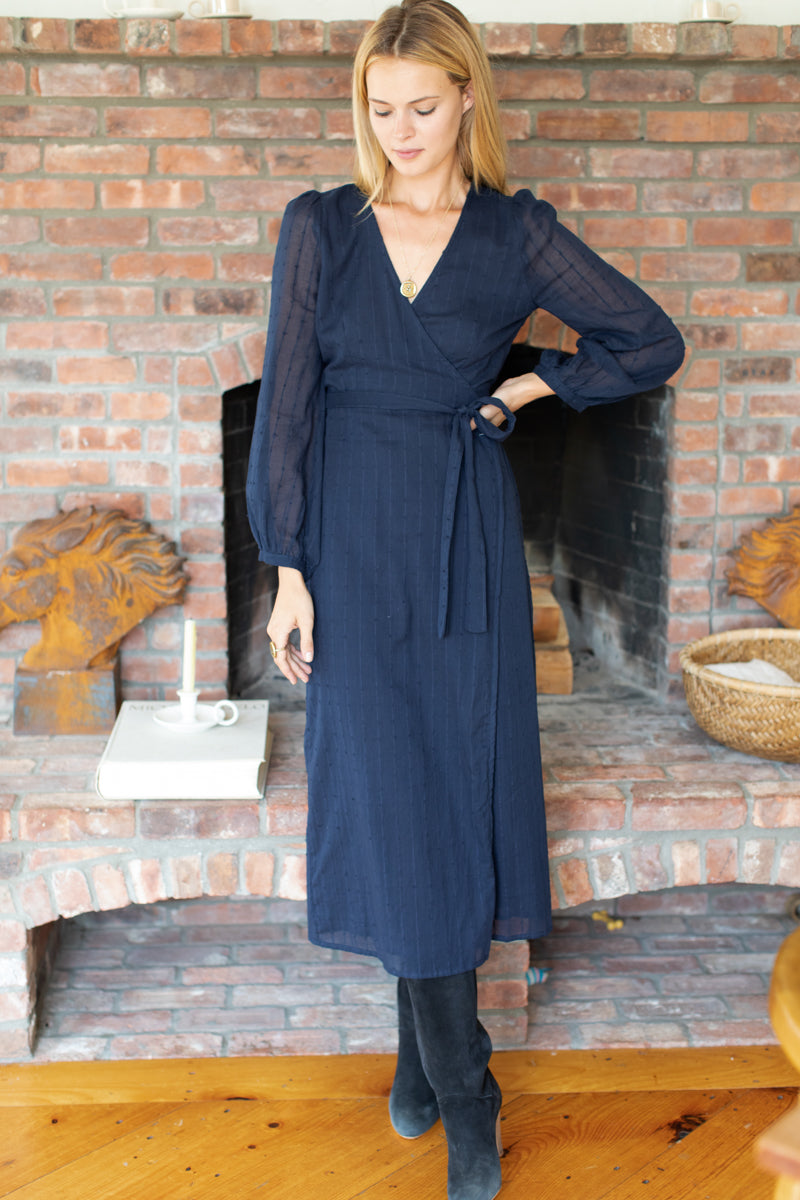 Bishop Sleeve Dress - Dot Stripe Maritime Organic