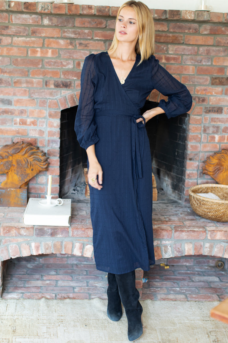 Bishop Sleeve Dress - Dot Stripe Maritime Organic