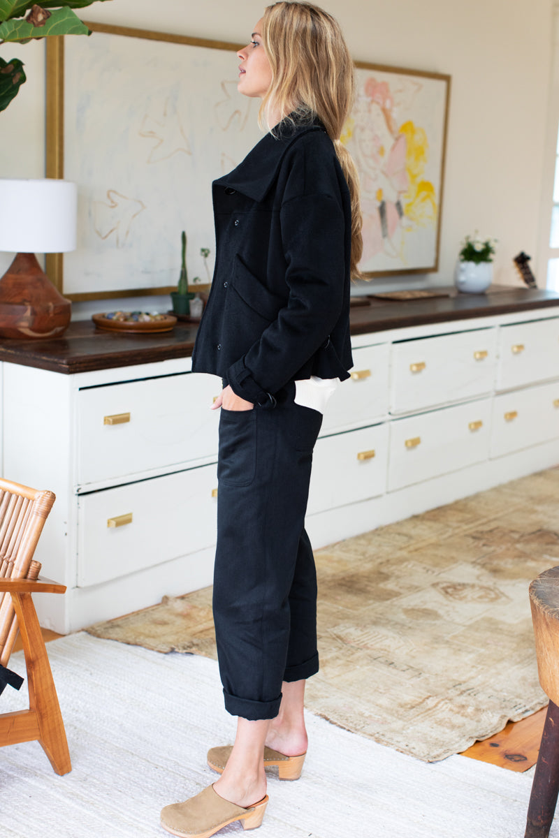 Cozy High Neck Jacket - Black Wool Cashmere