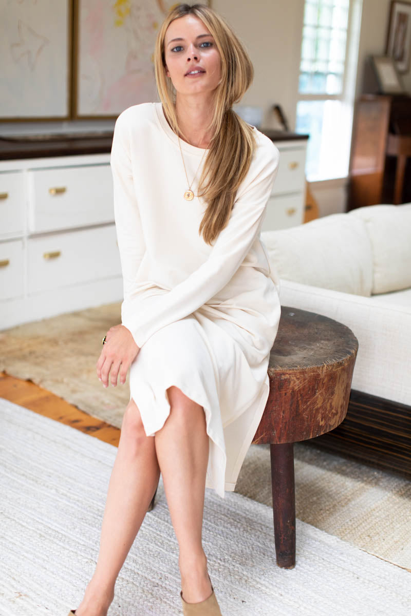 Cozy Midi Dress Crewneck - Ivory Organic