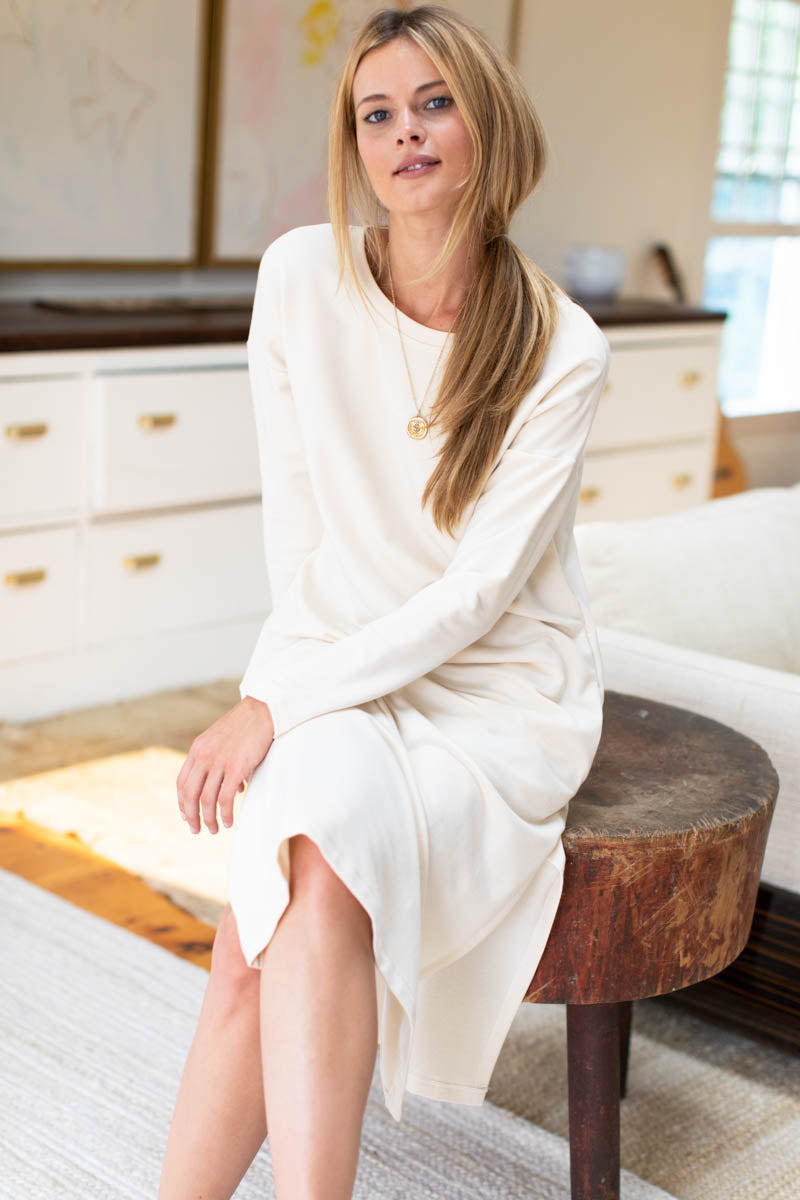 Cozy Midi Dress Crewneck - Ivory Organic