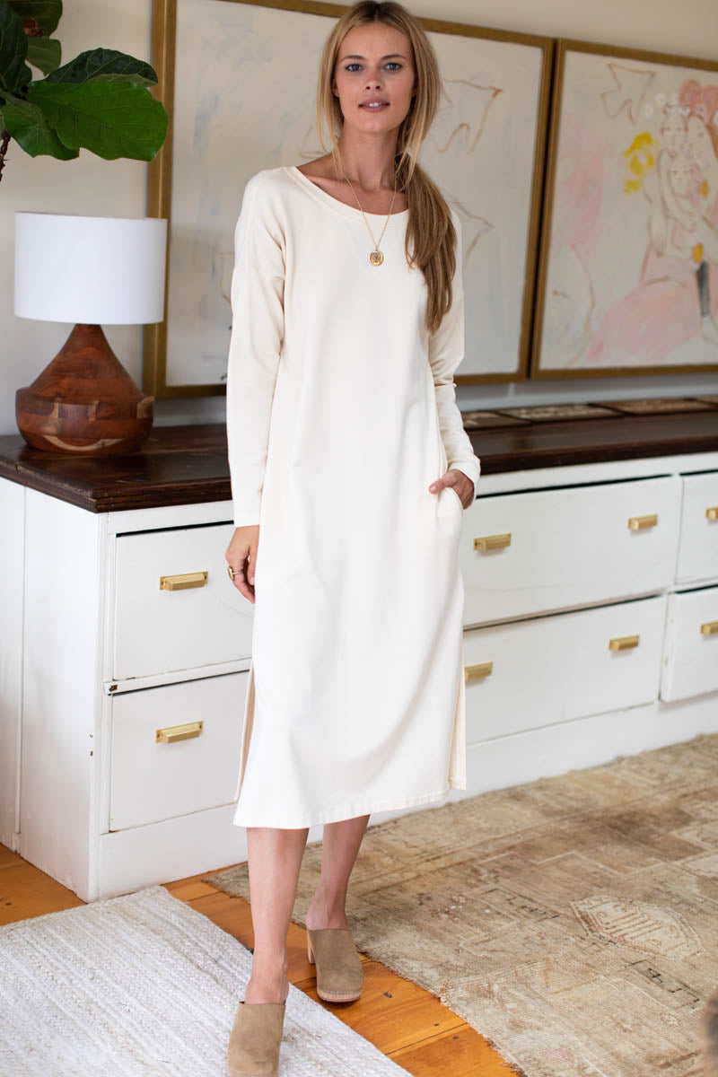 Cozy Midi Dress Crewneck - Ivory Organic