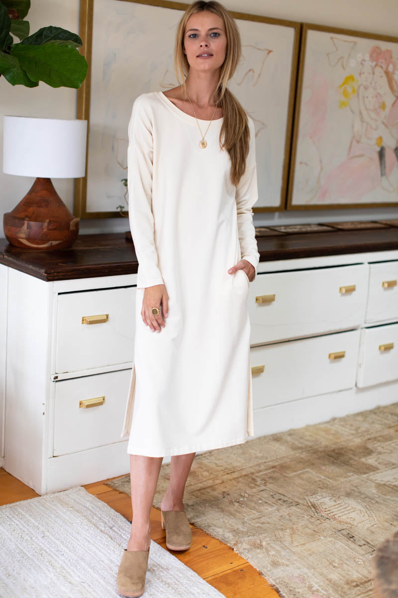 Cozy Midi Dress Crewneck - Ivory Organic
