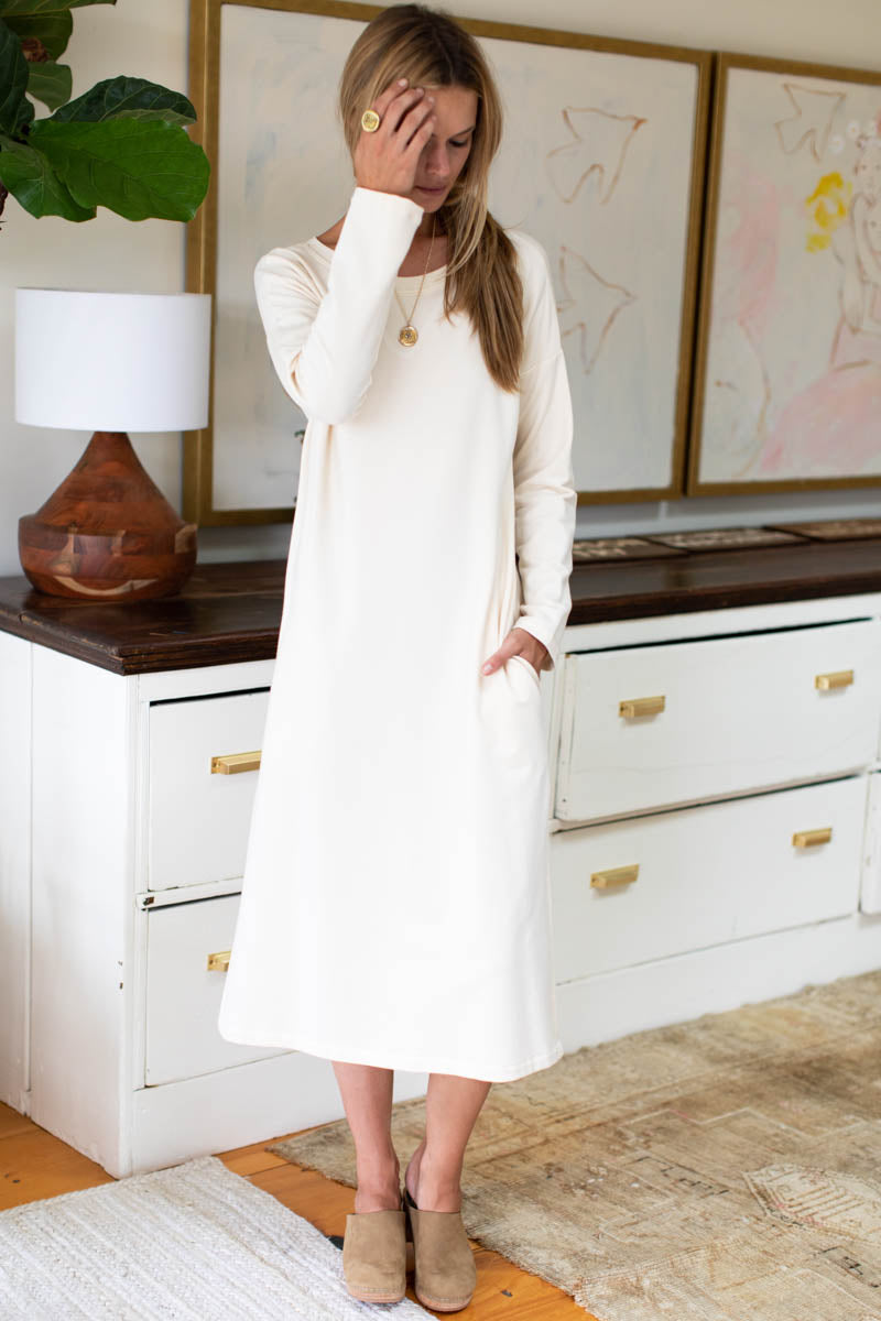 Cozy Midi Dress Crewneck - Ivory Organic