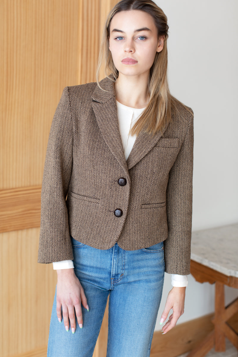 Cropped Blazer - Brown Herringbone