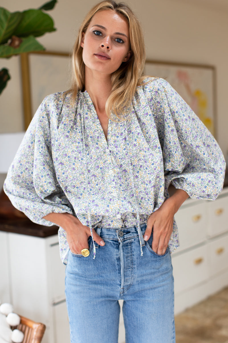 Elina Blouse - Indigo + Purple Calico