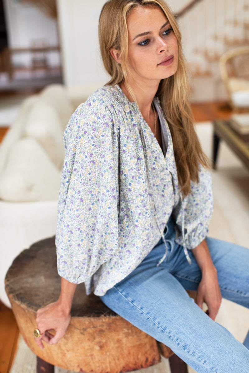 Elina Blouse - Indigo + Purple Calico