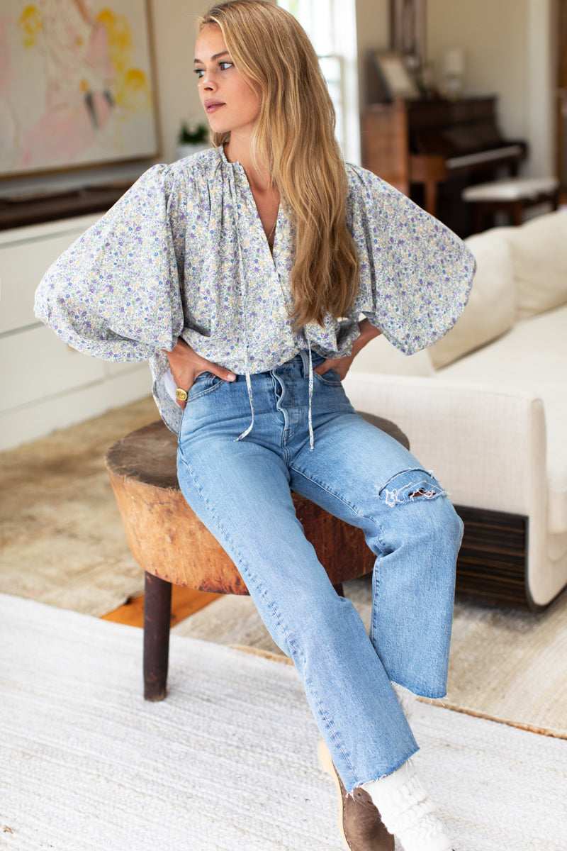 Elina Blouse - Indigo + Purple Calico