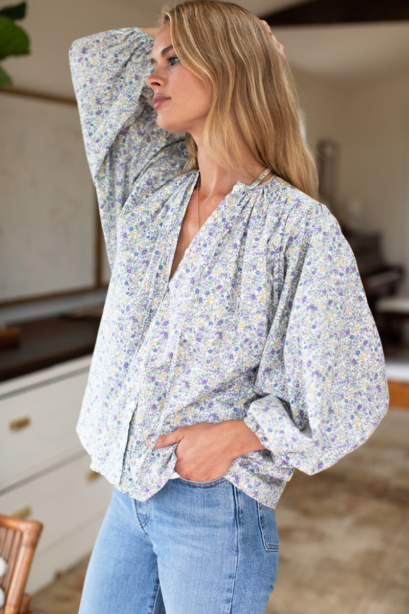 Elina Blouse - Indigo + Purple Calico