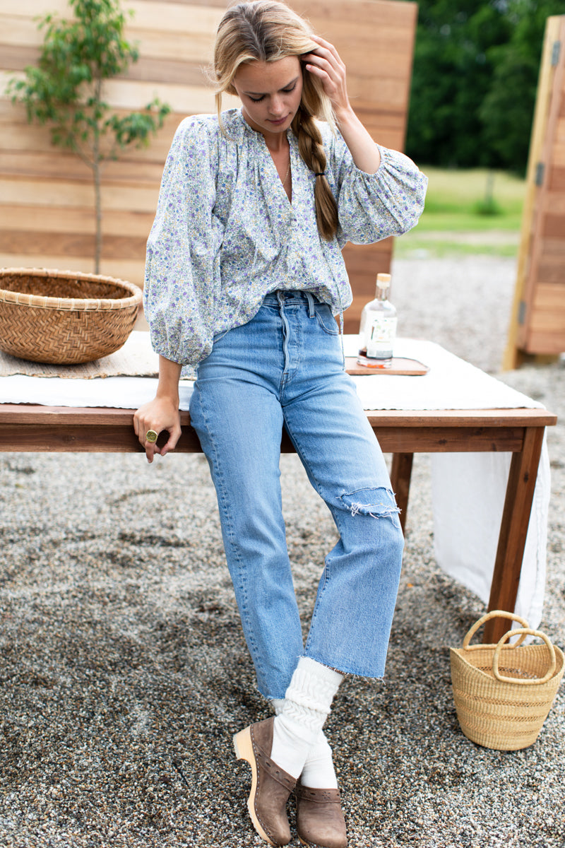 Elina Blouse - Indigo + Purple Calico