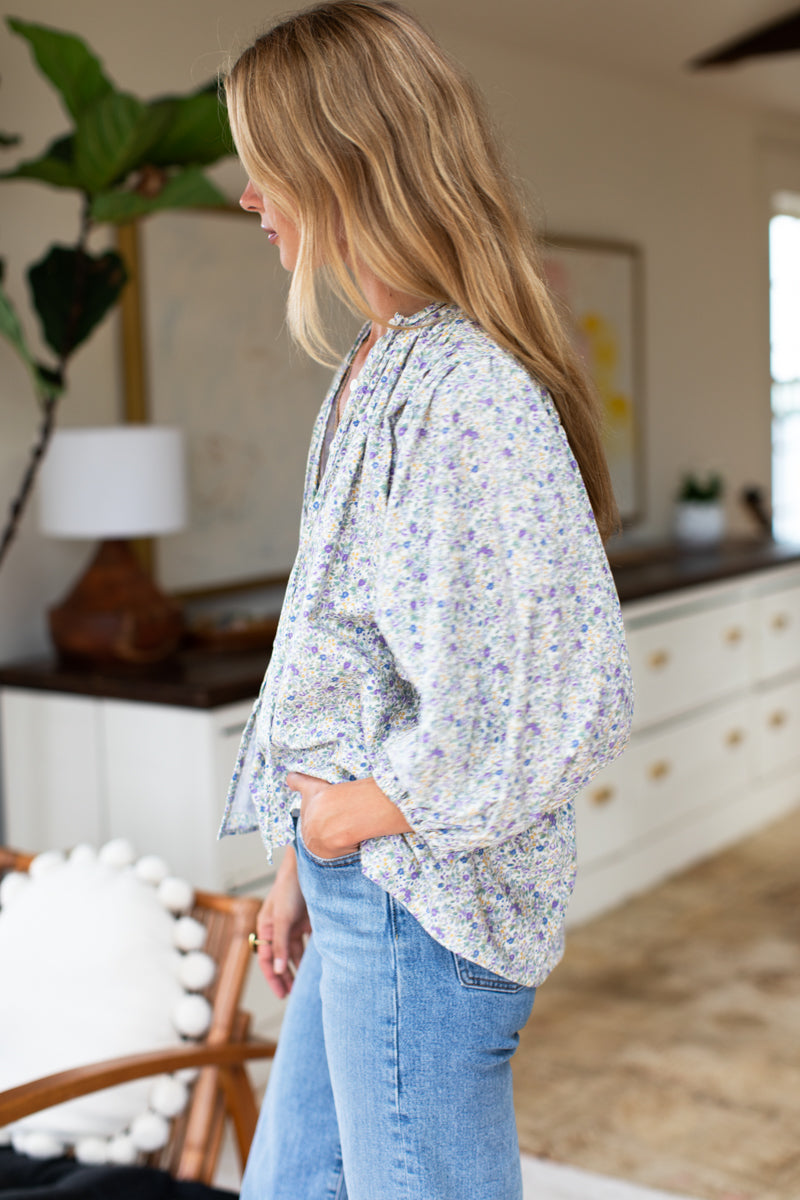 Elina Blouse - Indigo + Purple Calico