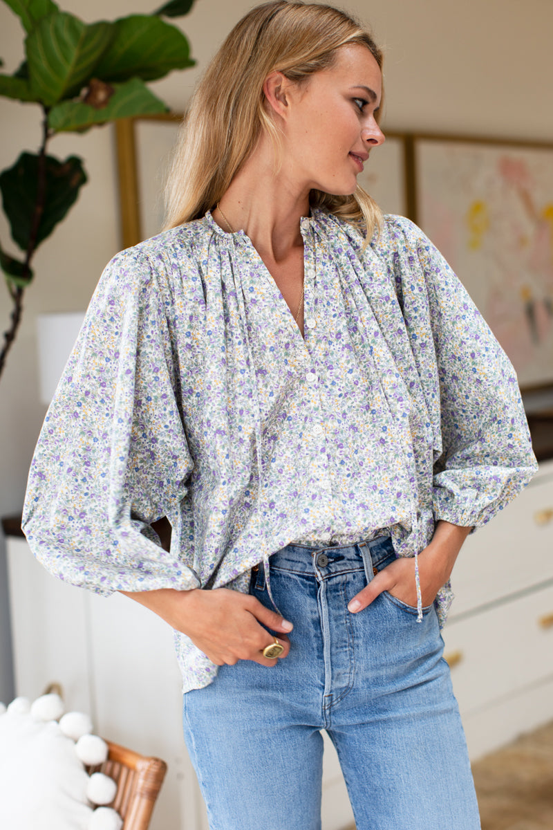Elina Blouse - Indigo + Purple Calico