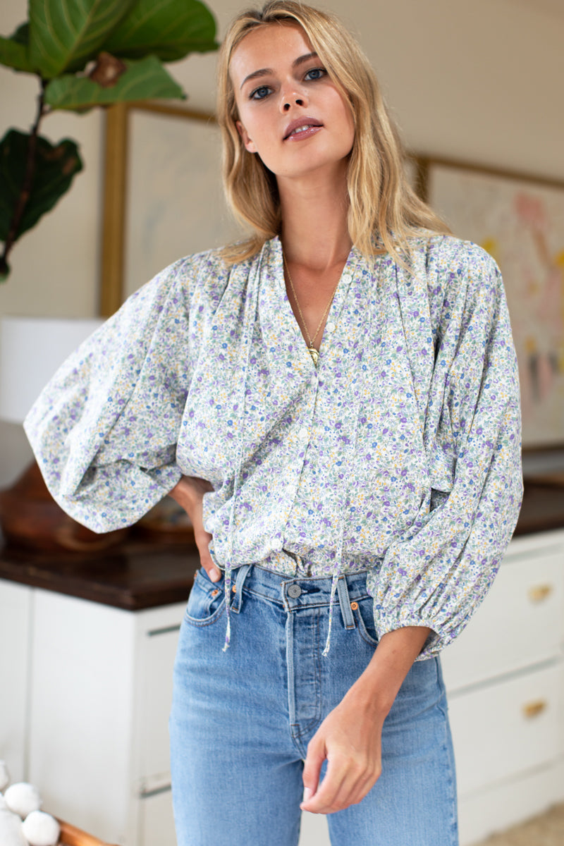 Elina Blouse - Indigo + Purple Calico