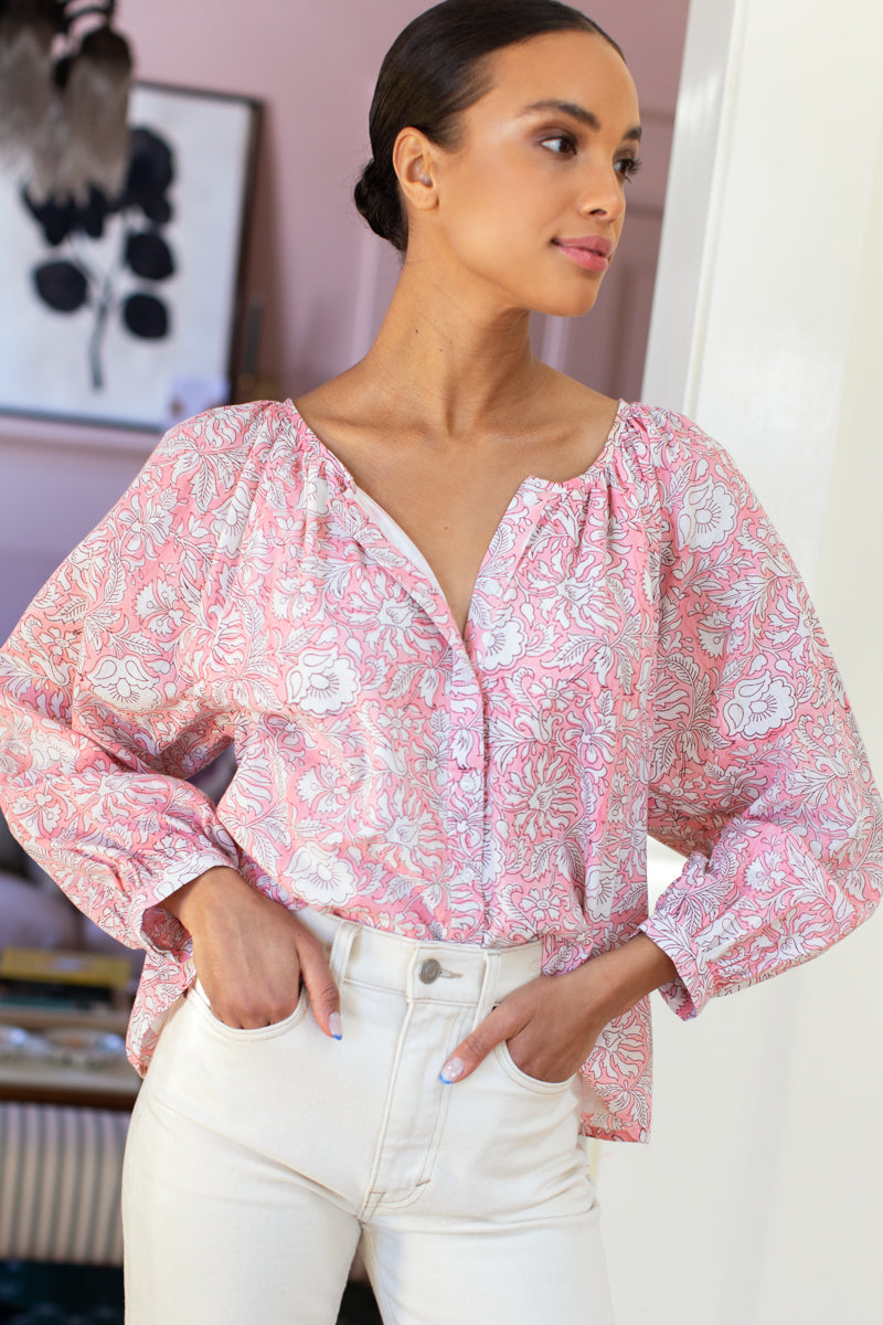 Frances Blouse - Devina Flowers Pink Organic