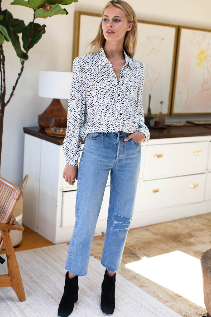 Frankie Blouse - Black + White Cheetah