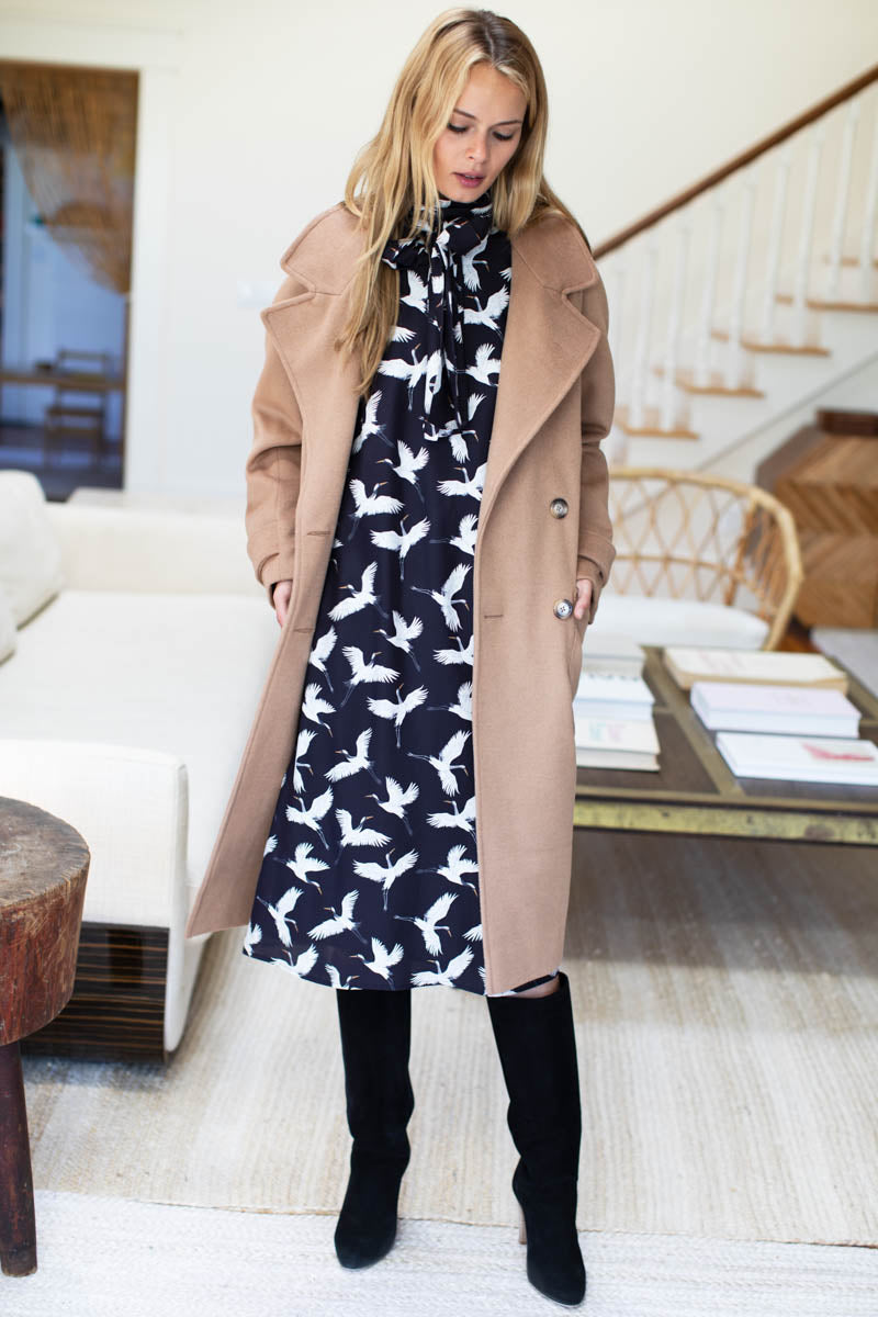 Frederique Shirtdress - Black Silk Crane