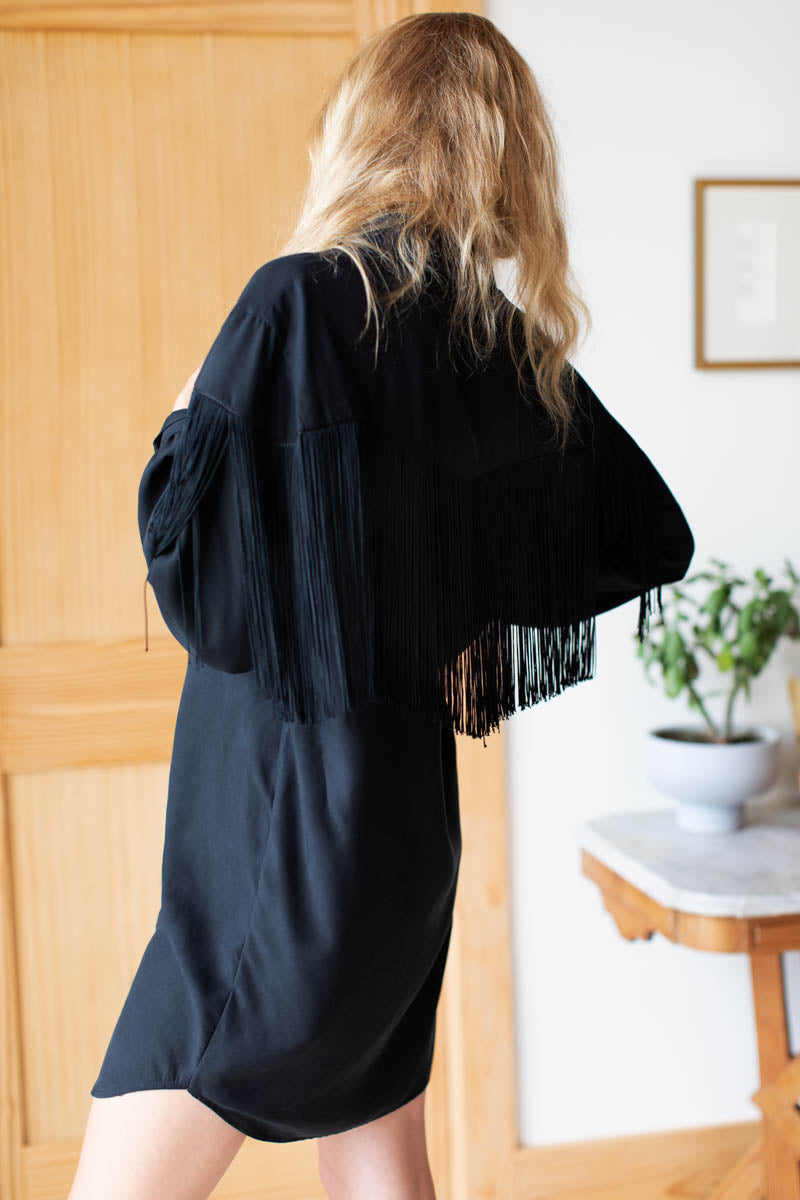 Fringe Shirtdress - Black Tencel