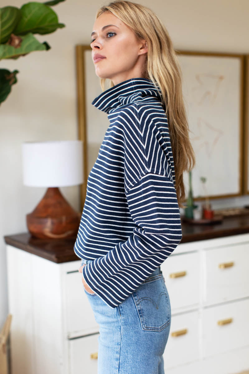 FW23 Funnel Neck Top - Navy Stripe