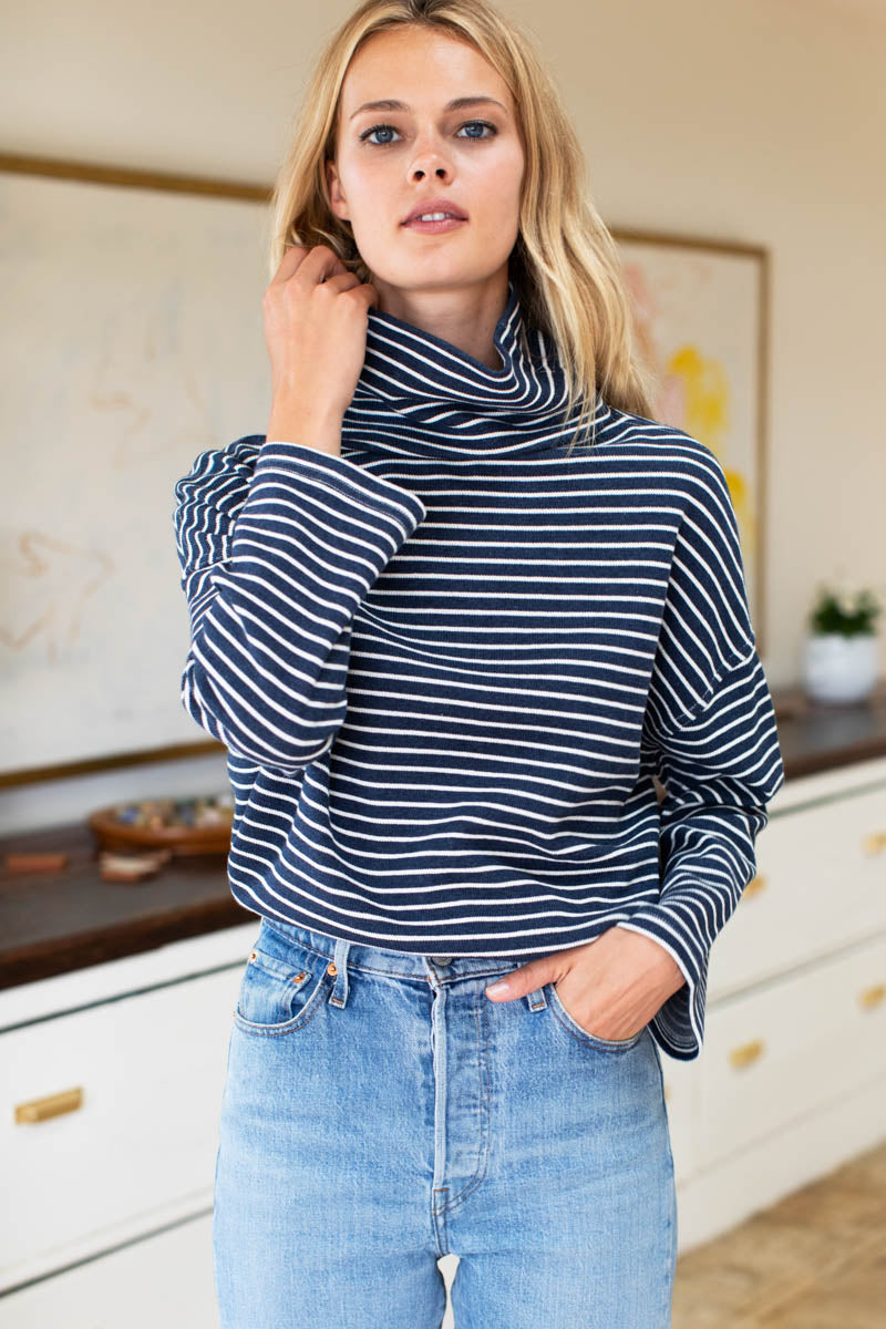 FW23 Funnel Neck Top - Navy Stripe