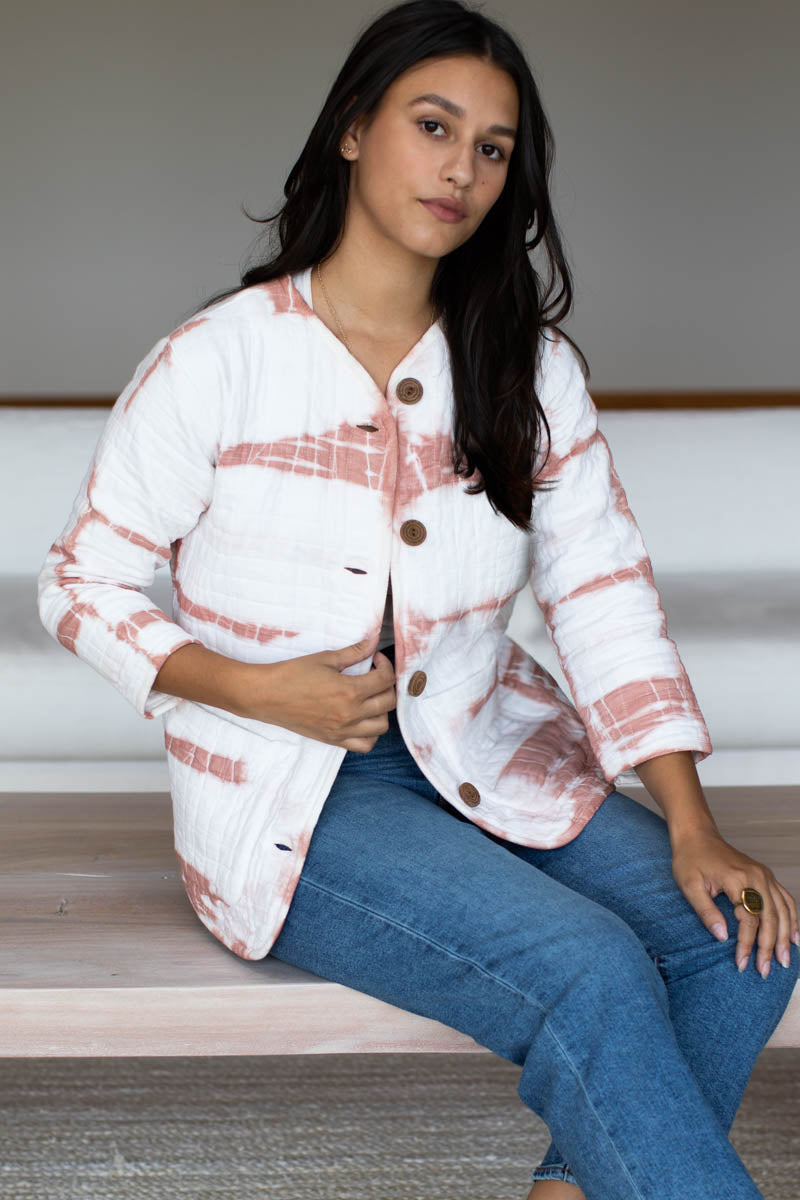 India Quilted Jacket - Dark Rose Tie Dye Organic
