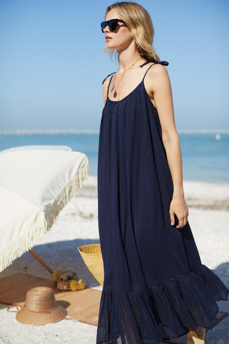 India Sundress - Dot Stripe Maritime Organic