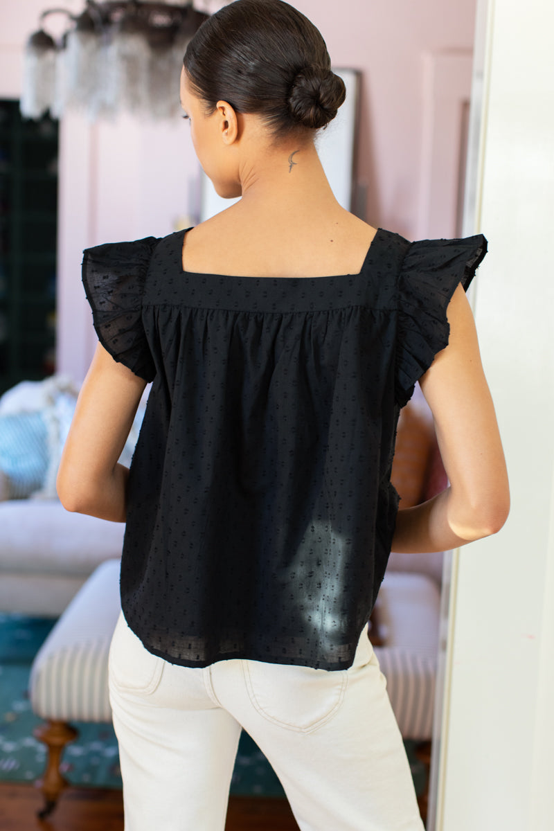 Laurent Flutter Top - Swiss Dot Black Organic