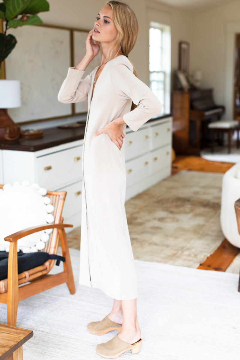 Long V Neck Dress - Wheat