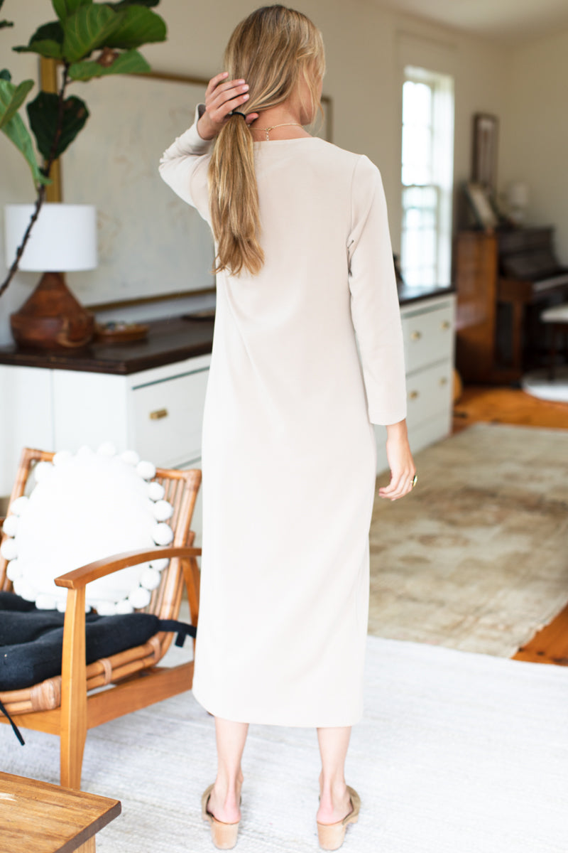 Long V Neck Dress - Wheat