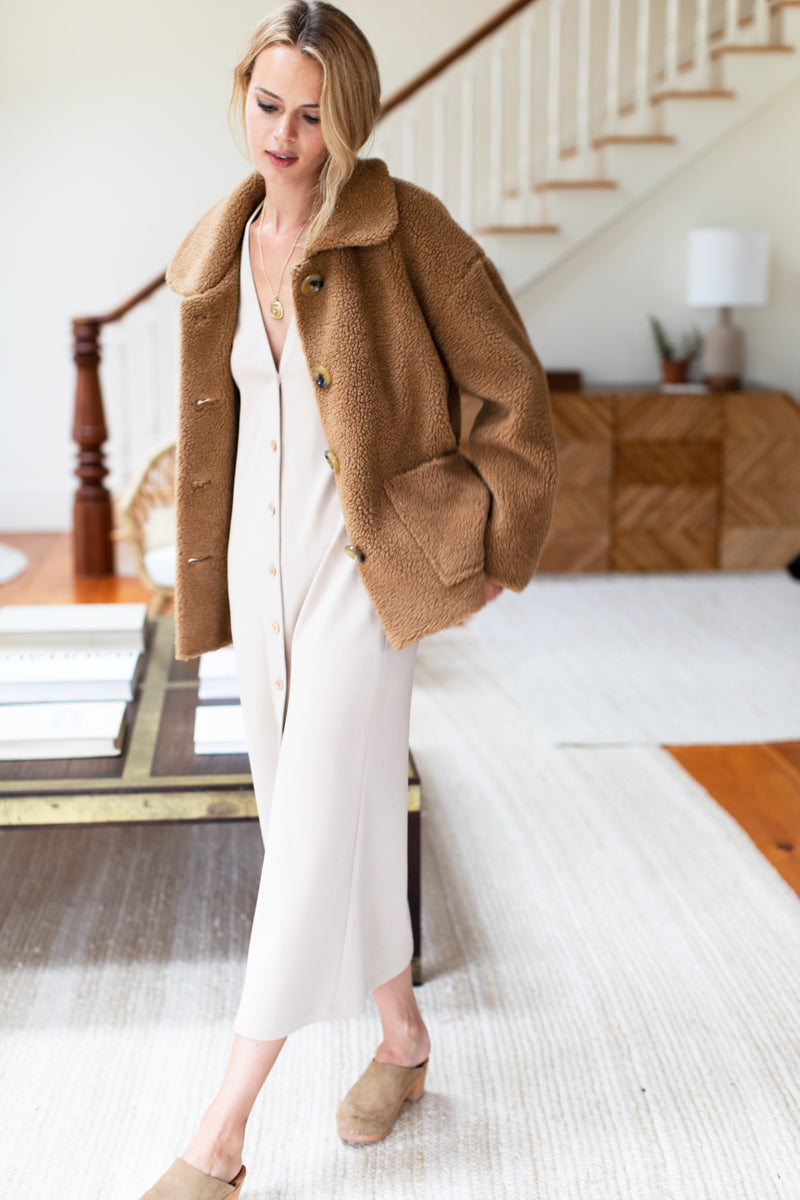 Long V Neck Dress - Wheat