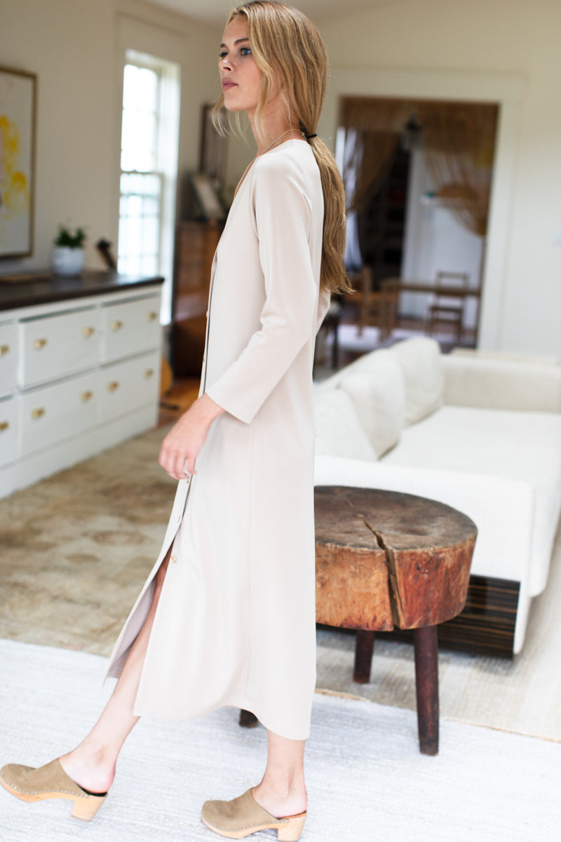 Long V Neck Dress - Wheat