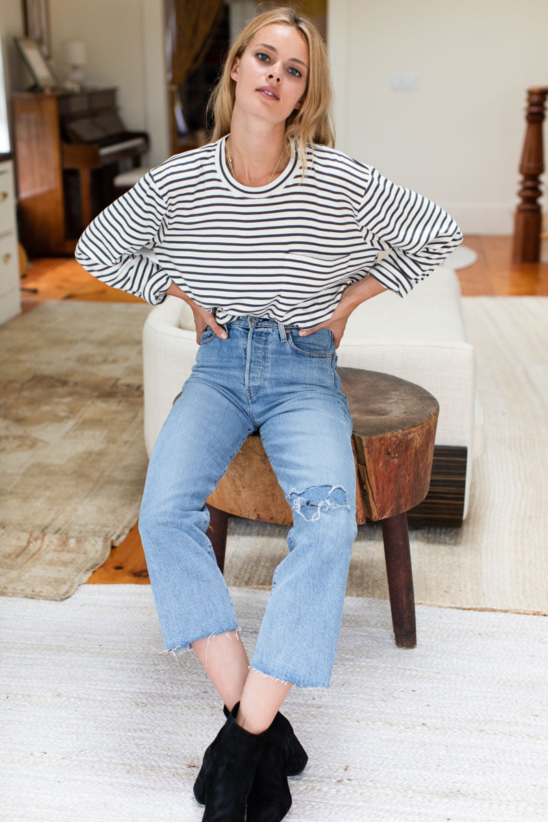 Long Sleeve Crew - Natural Stripe Organic