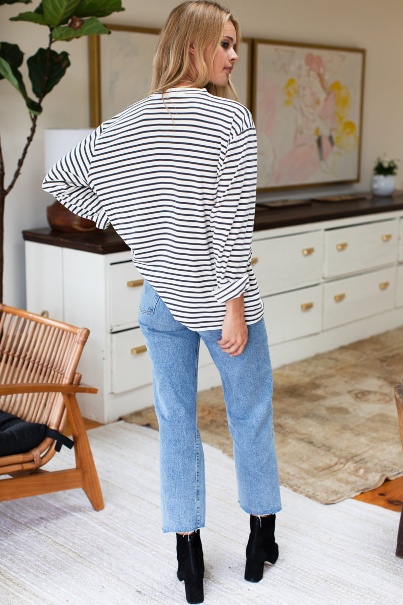 Long Sleeve Crew - Natural Stripe Organic
