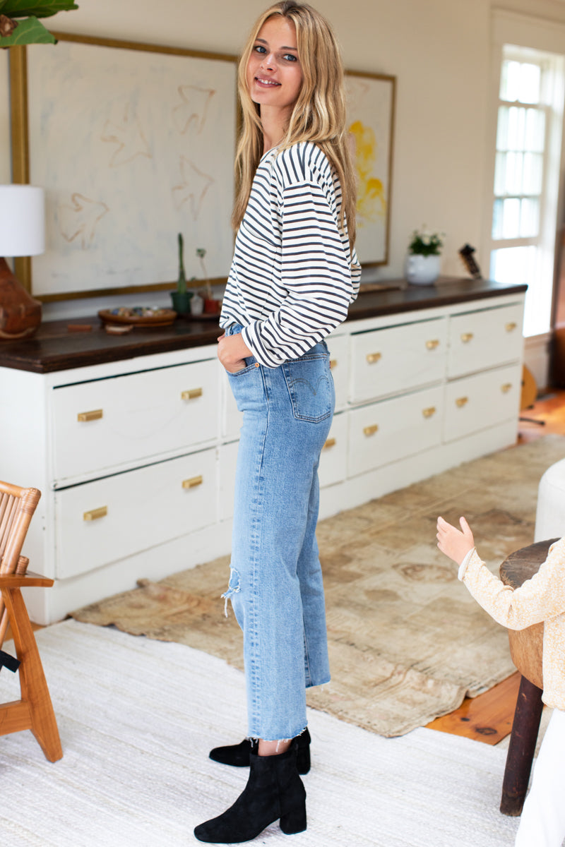 Long Sleeve Crew - Natural Stripe Organic