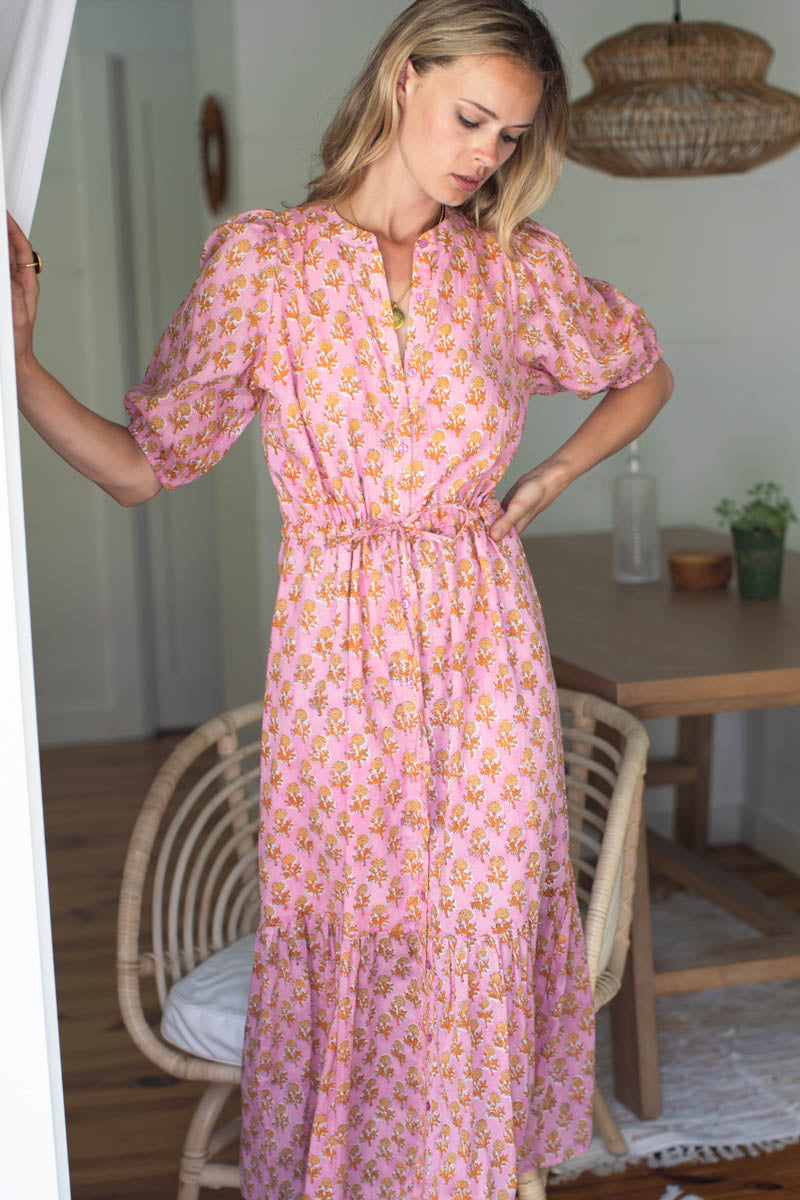 Lucy Dress - Little Marigolds Pink Organic