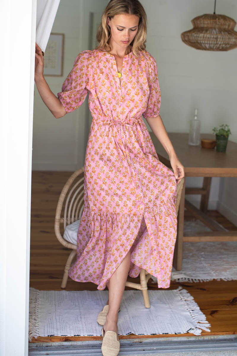 Lucy Dress - Little Marigolds Pink Organic
