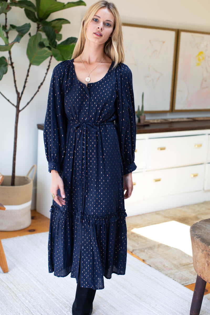 Lucy Lake Dress - Maritime Gold Dot Lurex