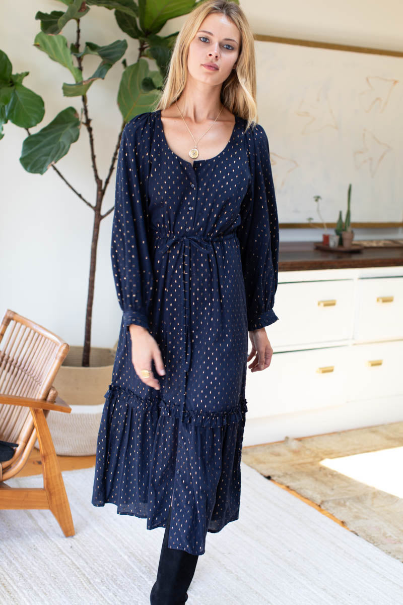 Lucy Lake Dress - Maritime Gold Dot Lurex
