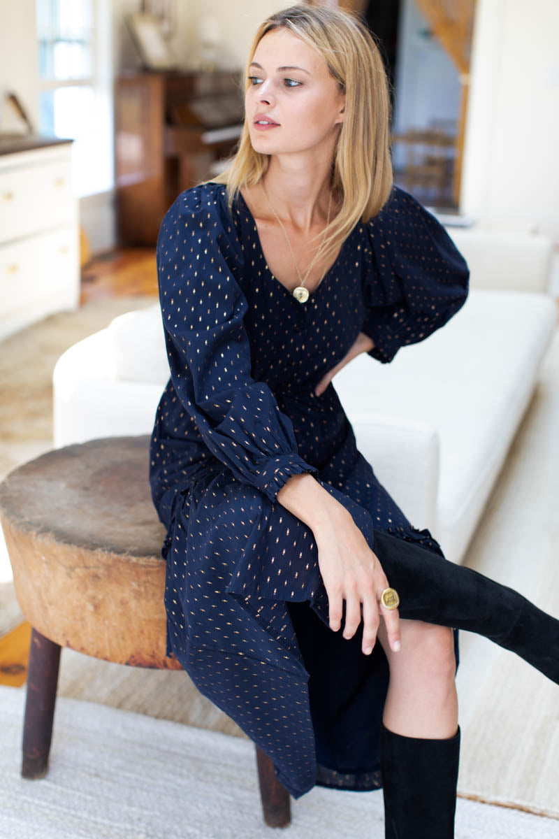 Lucy Lake Dress - Maritime Gold Dot Lurex
