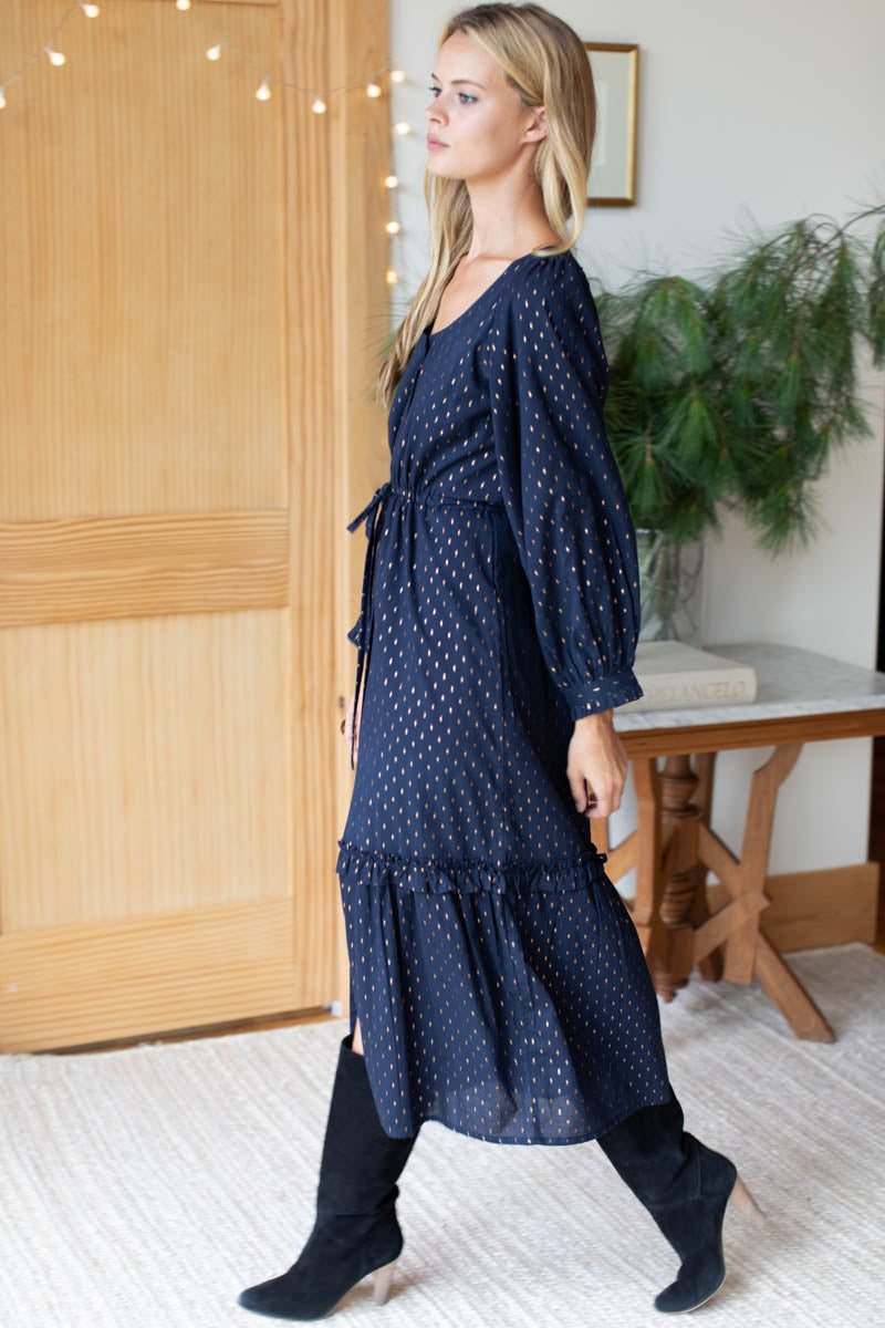 Lucy Lake Dress - Maritime Gold Dot Lurex
