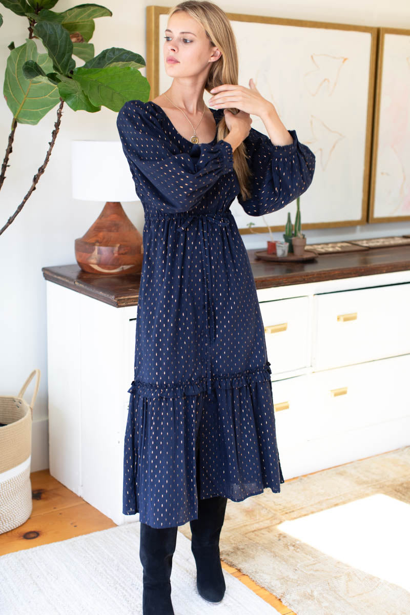 Lucy Lake Dress - Maritime Gold Dot Lurex