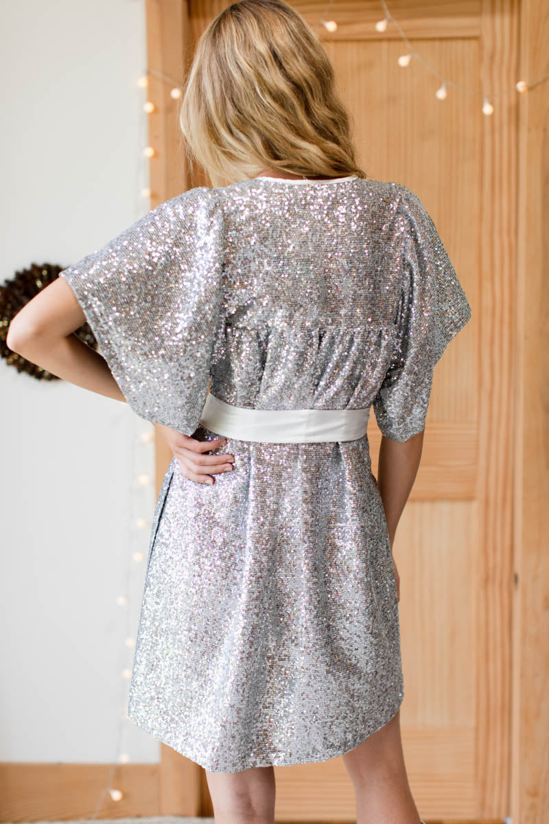 Marion Short Dress - Silver Sequin