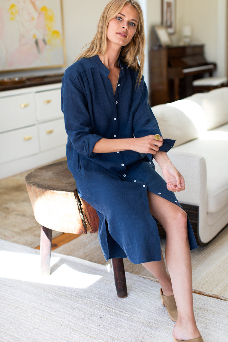 Midi Shirtdress - Lake Blue Linen