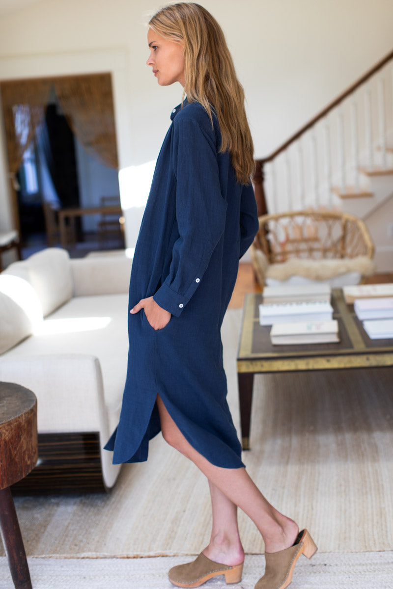 Midi Shirtdress - Lake Blue Linen