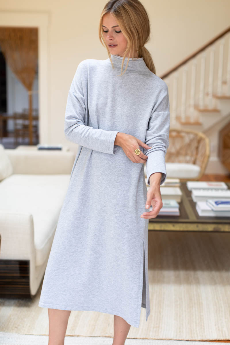 Midi Turtleneck Dress - Heather Grey Organic
