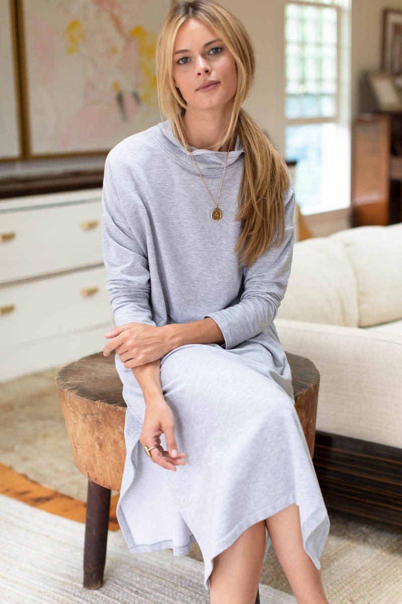 Midi Turtleneck Dress - Heather Grey Organic