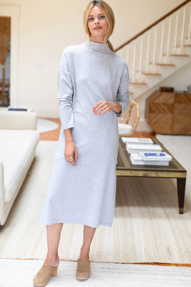 Midi Turtleneck Dress - Heather Grey Organic