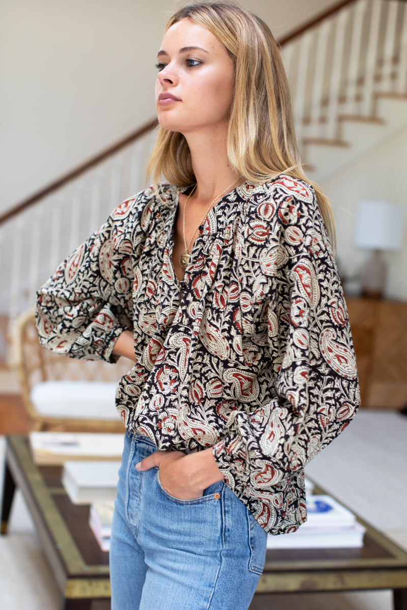 Olympia Shirt - Paisley Black + Clay Organic
